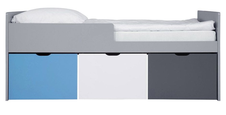 Lit Enfant à tiroirs JULES 90x200 cm bleu, blanc et gris