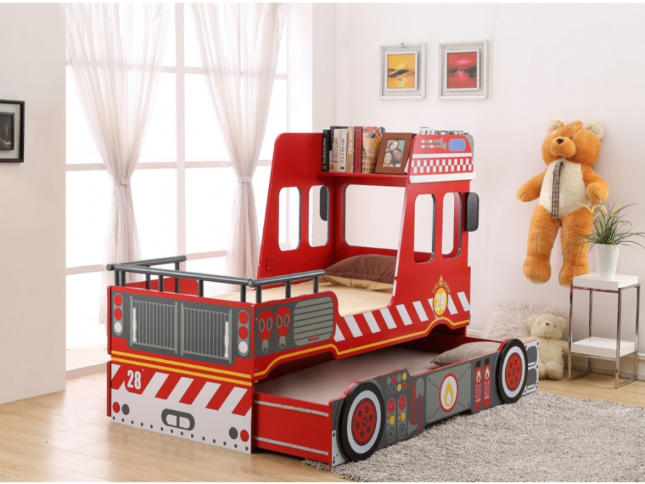 Lit gigogne camion de pompier SAPEUR - Lit enfant Vente Unique