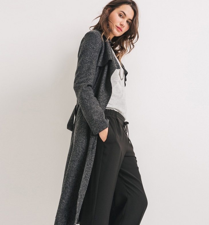 Long manteau chiné Femme Gris clair Promod