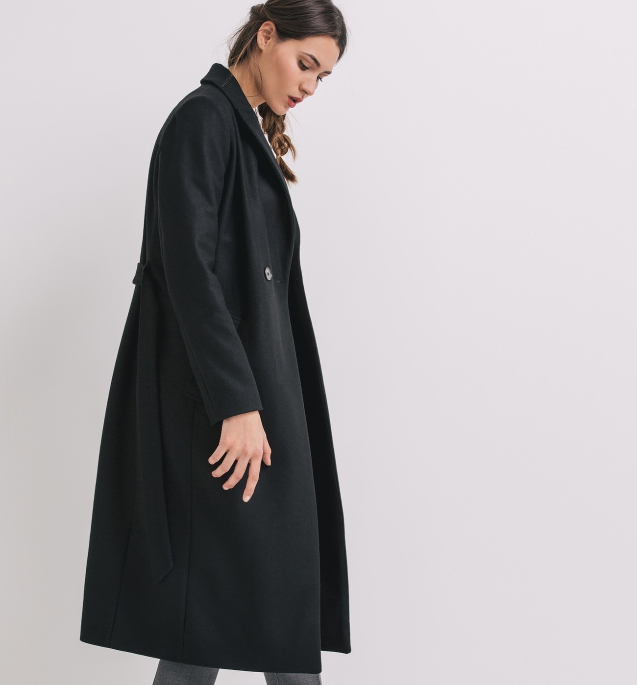 Long Manteau en laine mélangée Noir Promod - Manteau Femme Promod