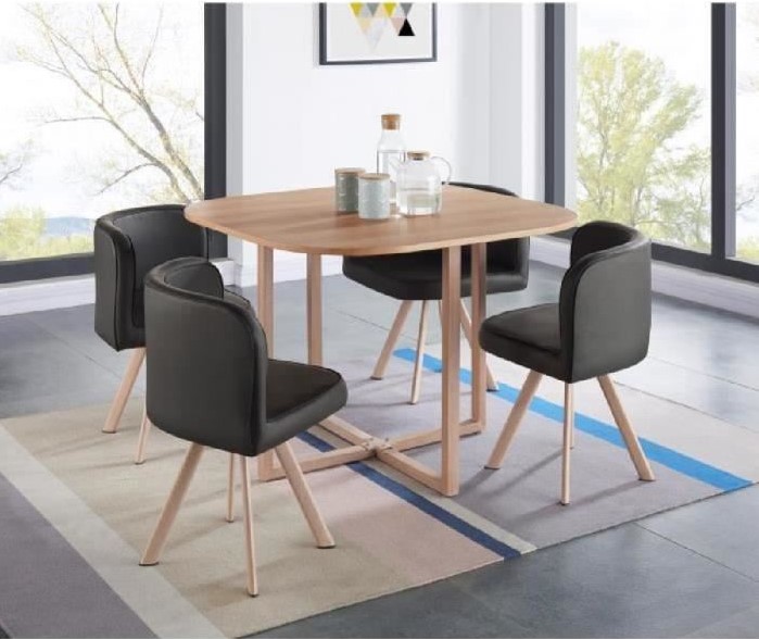 HISPTER Ensemble table à manger 4 personnes style industriel décor chêne