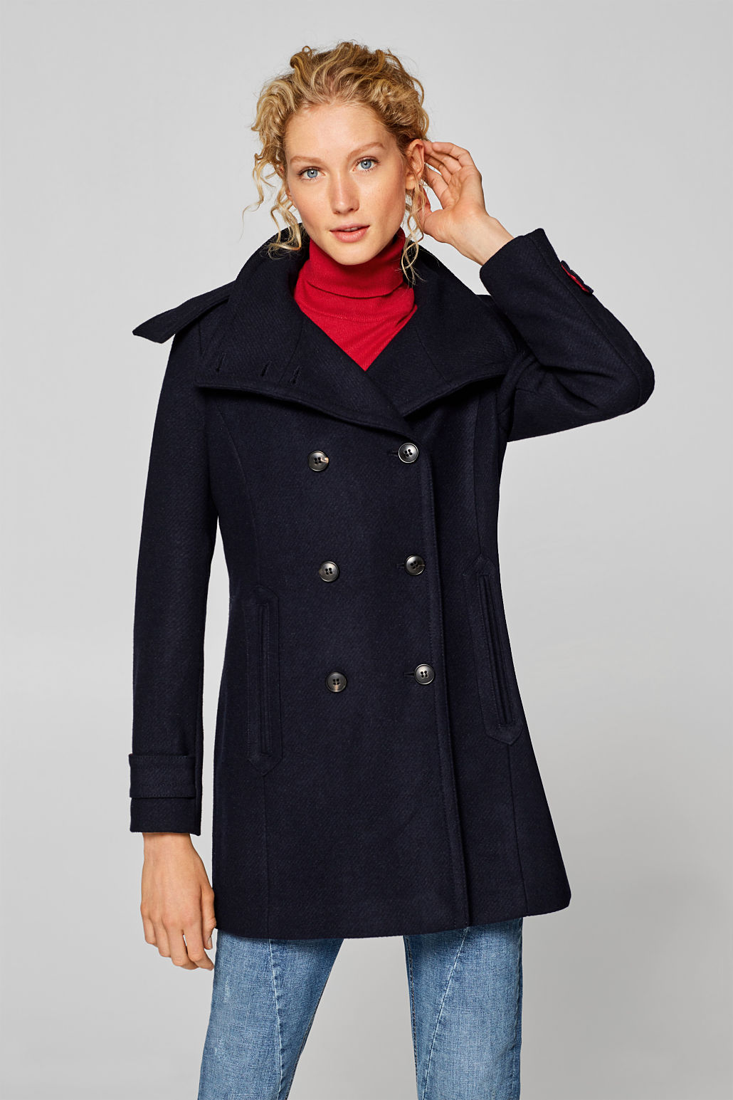 Esprit Manteau à capuche ajustable en laine mélangée