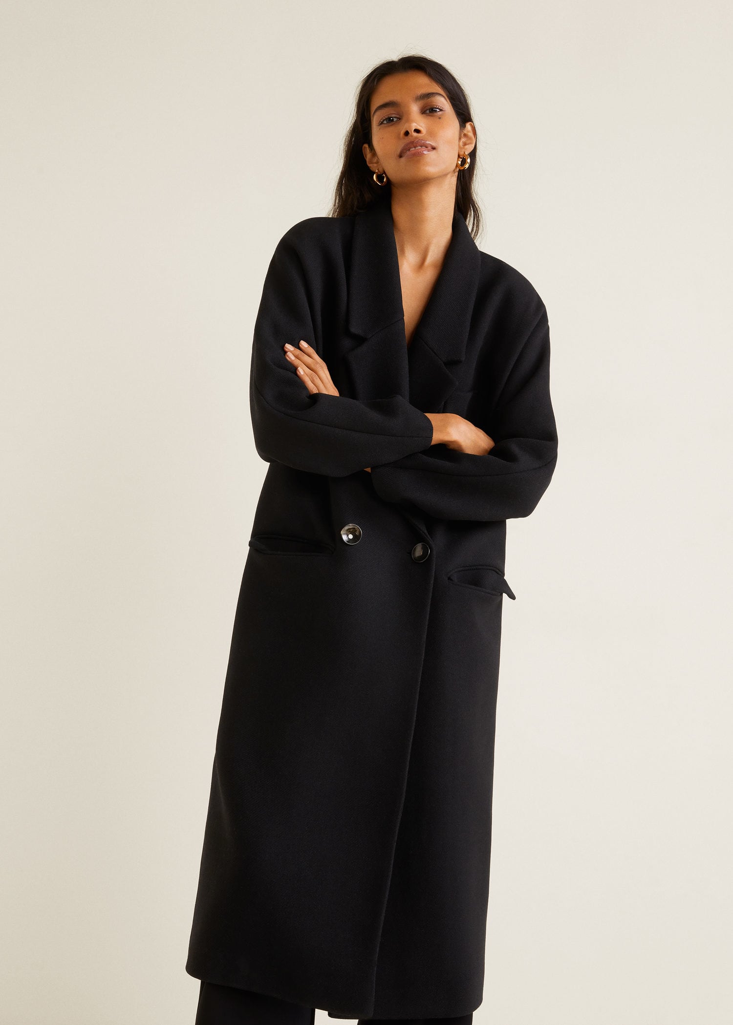 MANGO MADAGASC-LM Manteau déstructuré en laine Noir