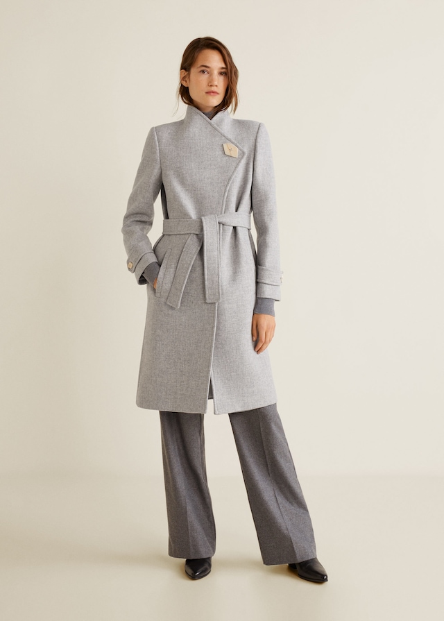 manteau long mango gris