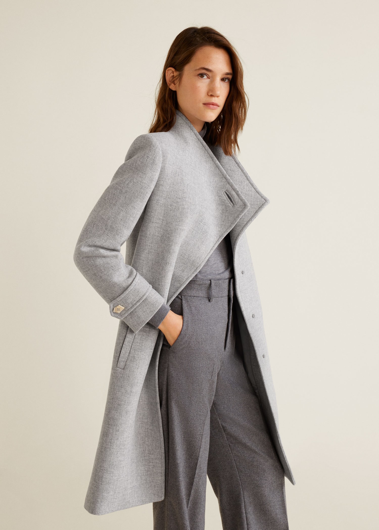 MANGO LUNA Manteau laine bouton gris