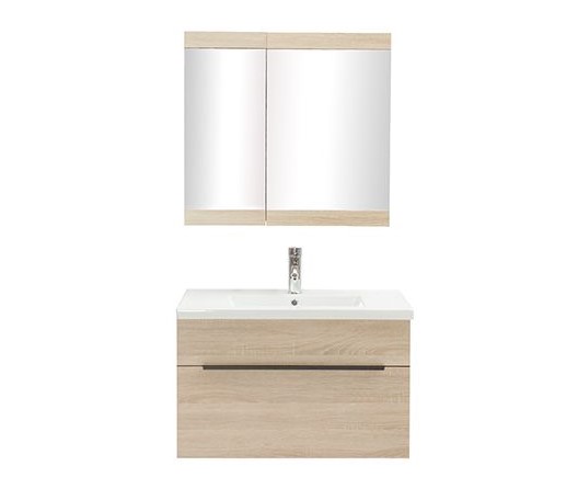 Meuble de salle de bains SEASON avec vasque, miroir et rangements bois clair