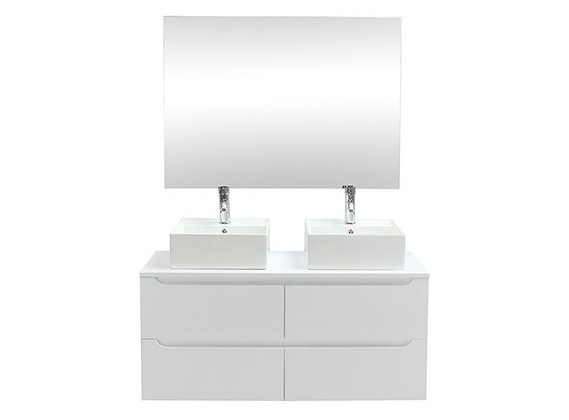 Meuble de salle de bains LOTA avec double vasque miroir et rangements blanc