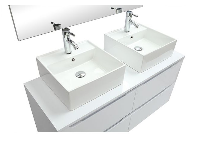 Meuble de salle de bains LOTA avec double vasque miroir et rangements blanc - Miliboo