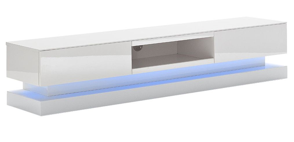 Meuble TV design blanc laqué NEO avec éclairage LED intégré