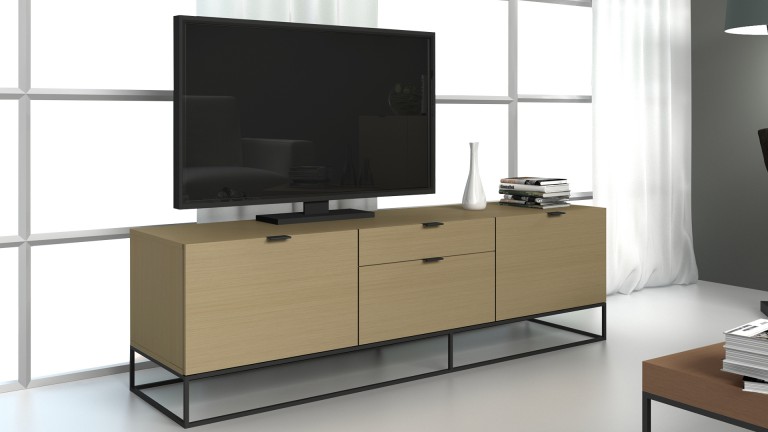 Meuble TV Kufstein bois avec piètement en métal noir - Mobilier Moss