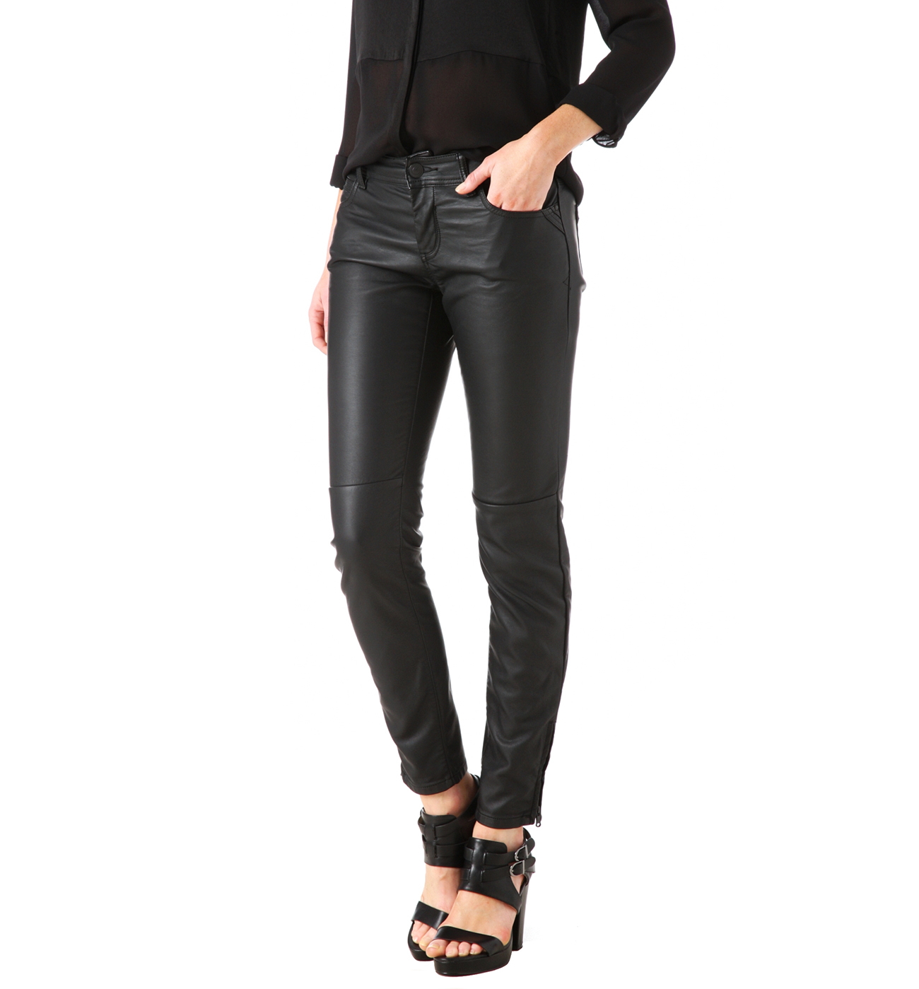Pantalon en simili cuir Femme Noir - Pantalon Promod