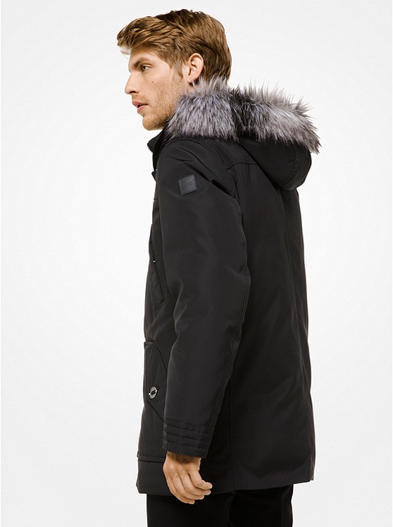 Michael Kors Mens Parka Bordée de Fausse Fourrure Noir