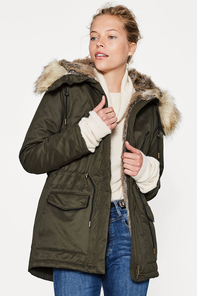 Esprit Parka matelassée et fourrée Khaki Green