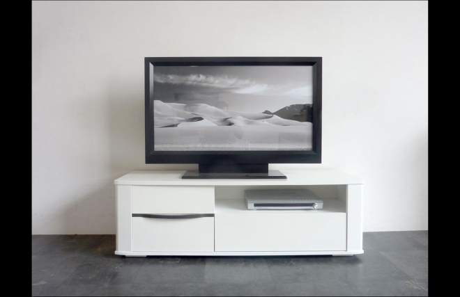 Meuble TV design ZOE blanc brillant et blanc megêve - Meuble Tv Miliboo