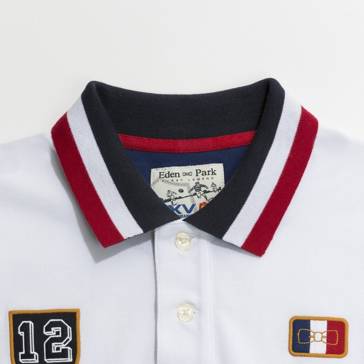 Polo FFR regular fit en coton Eden Park avec badges blanc pour Homme