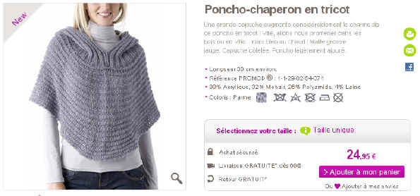 Poncho-chaperon en tricot - Vetement Promod 
