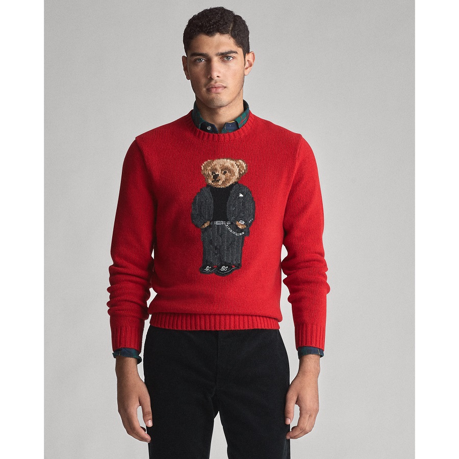 Polo Ralph Lauren Pull en laine Bear Rouge/Ourson en costume