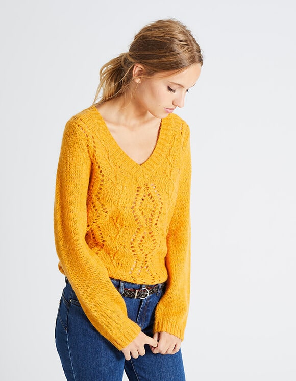 Pull Jaune Safran en maille I.Code IKKS pour Femme