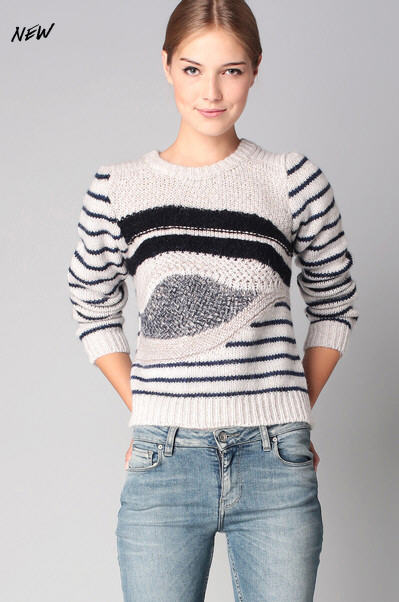 Pull laine mohair motifs tricotés marinière Kate Marine Les Petites - Pull Femme Monshowroom