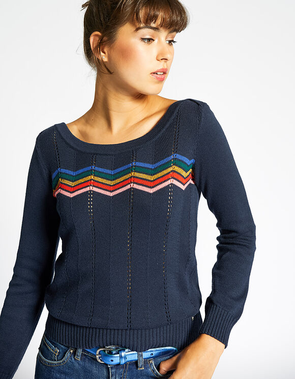 Pull rayures I.Code IKKS Bleu Navy pour Femme