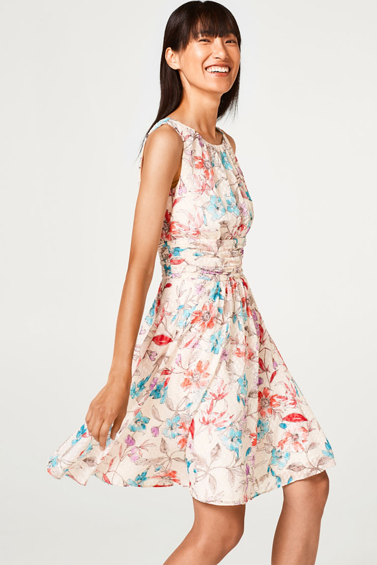 Esprit Robe delicate a pois jacquard et imprime fleuri Robe Femme Esprit Iziva