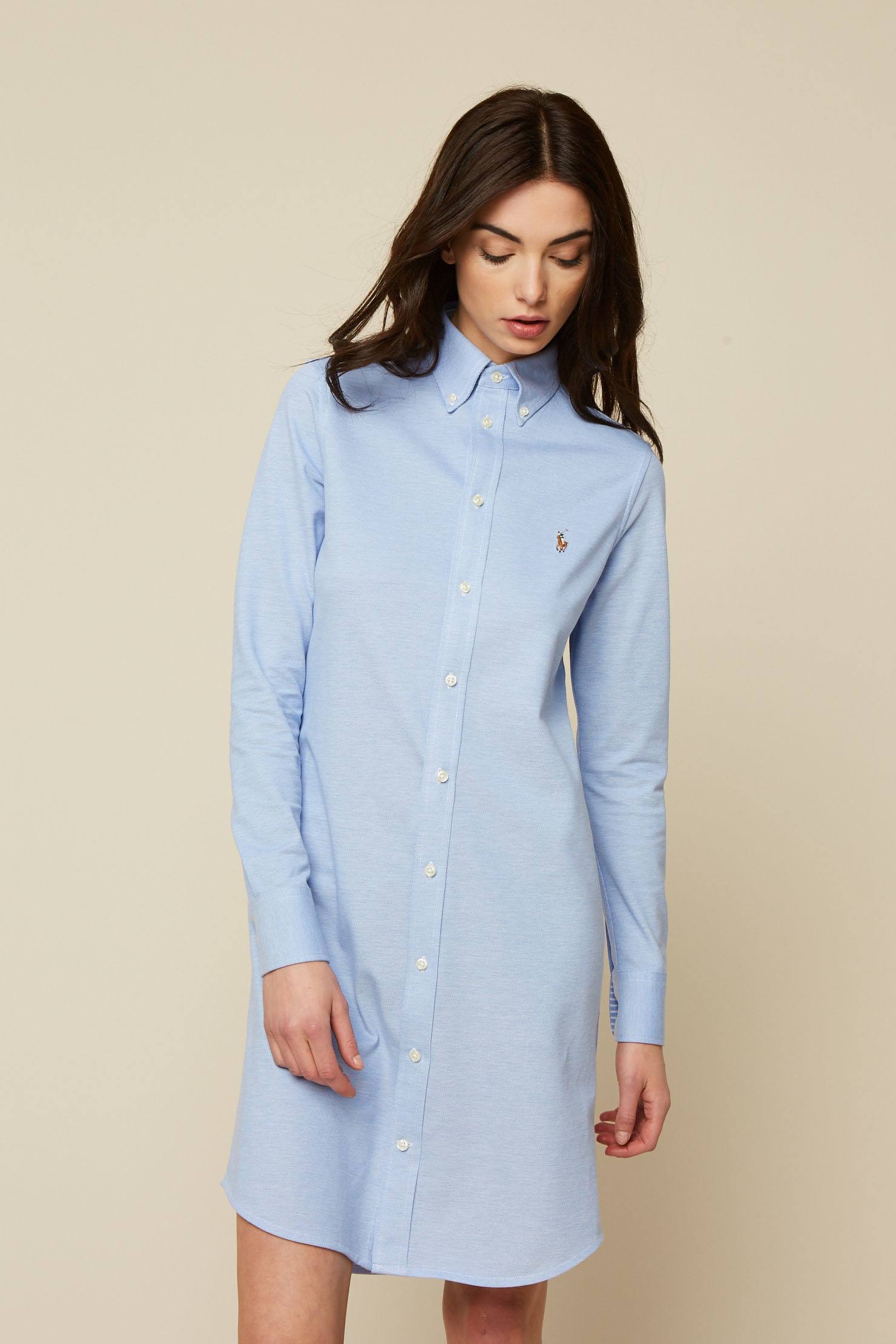 Polo Ralph Lauren Robe polo en coton piqué bleu clair chinébrodé logo marque