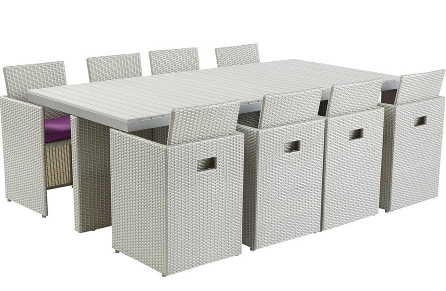 Salon de jardin Mediterranée résine tressée gris 1 table + 8 fauteuils Leroy Merlin