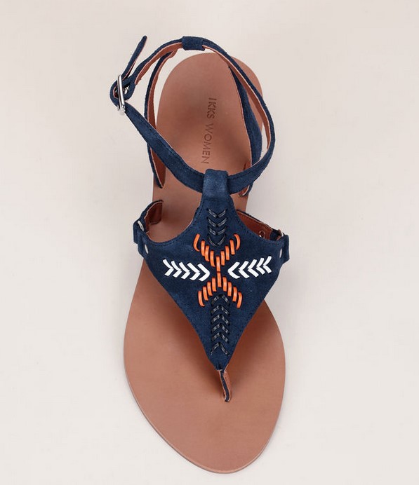 Sandales en cuir nubuck marine Ikks women détails brodés corail/blanc