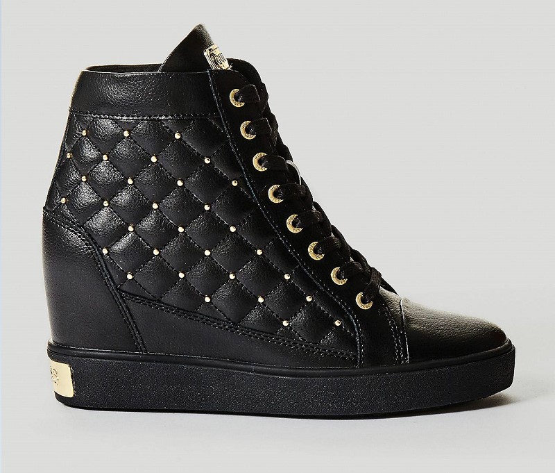 SNEAKER COMPENSEE FURR EN CUIR Noir GUESS