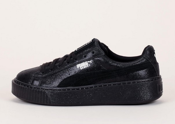 Puma Sneakers plateformes en cuir texturé noir détails nubuck logo argenté