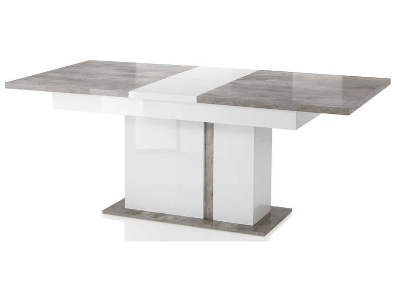 Table 90 cm avec allonge SANTANA coloris blanc et gris effet béton - Conforama
