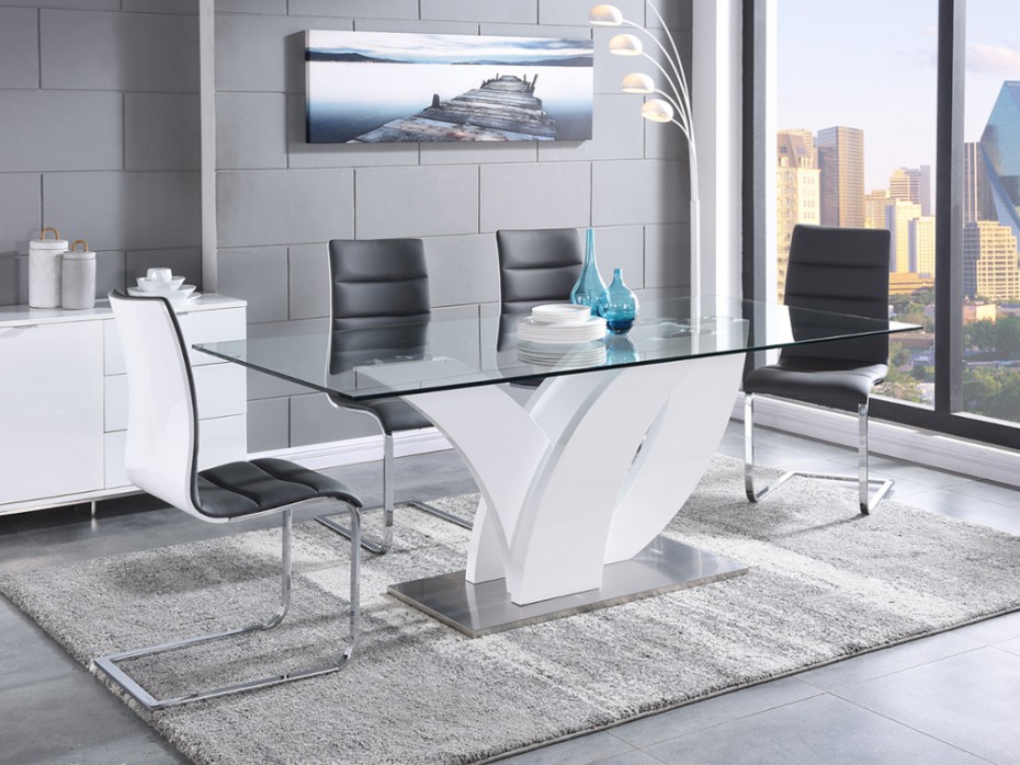 Ensemble table + 4 chaises IMANY Coloris gris & blanc - Vente Unique