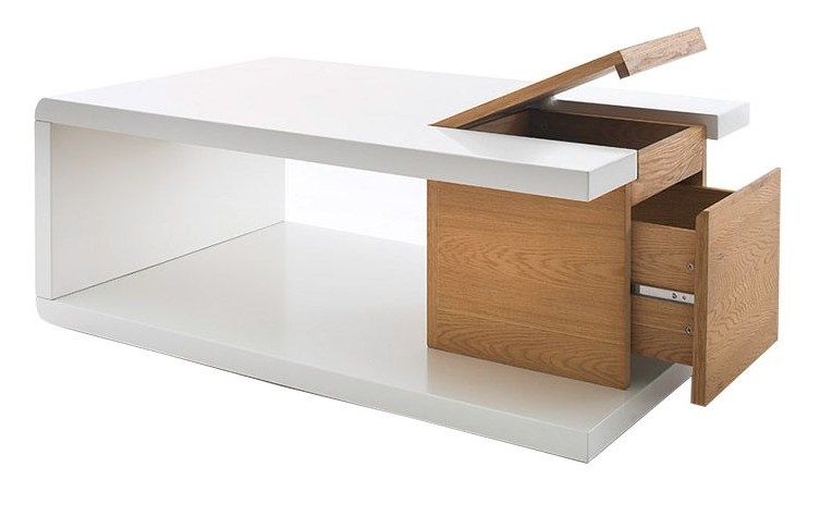 Table basse design DEEP laquée blanc et plaquage chêne