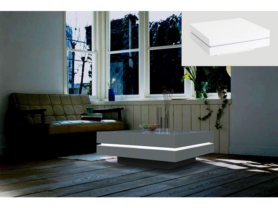 Table basse LYESS avec LEDs MDF laqué blanc - Table Basse Vente Unique