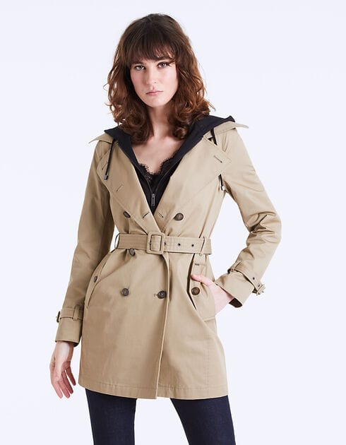 Trench à capuche et parementure amovibles Beige Ikks pour Femme