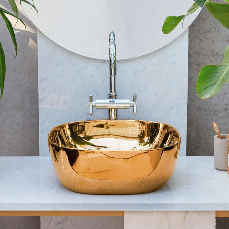 Vasque à poser carrée en céramique PALERMO gold - ManoMano