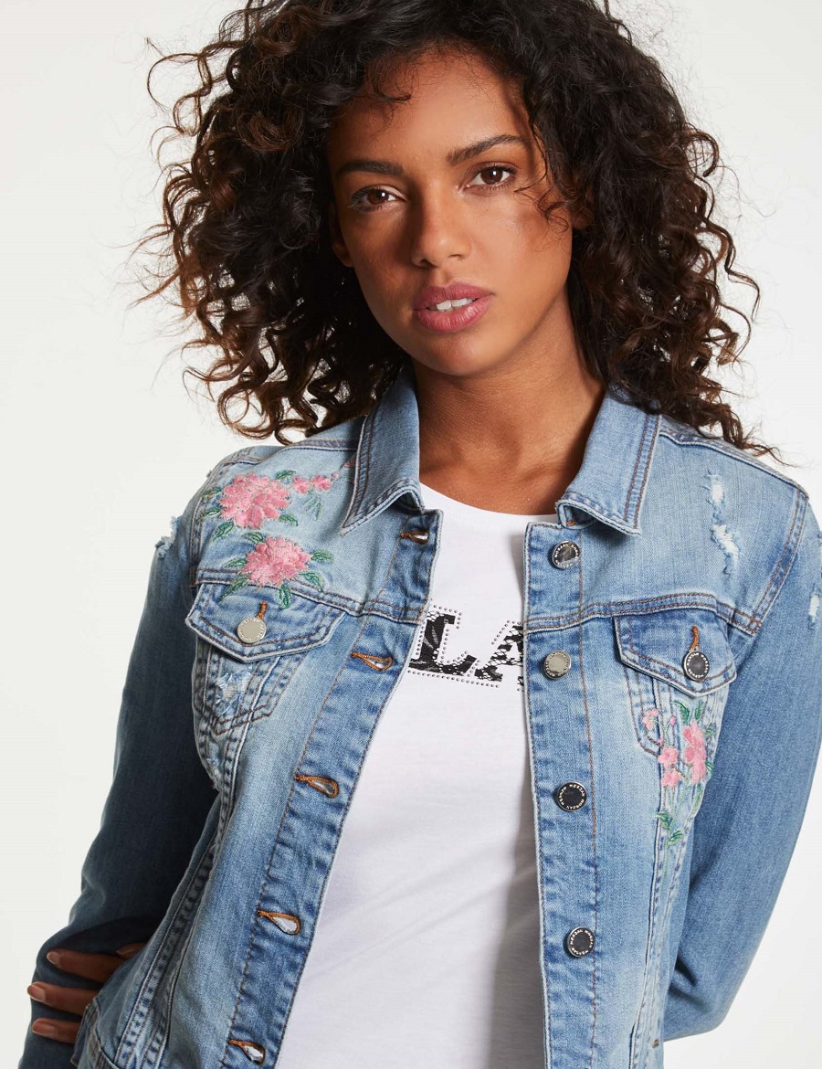 Veste en jean avec broderies florales Morgan