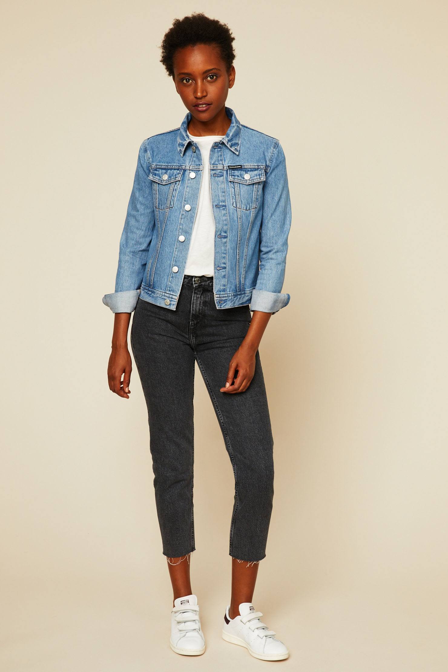 Calvin Klein Veste en jean délavé floqué au dos bleu