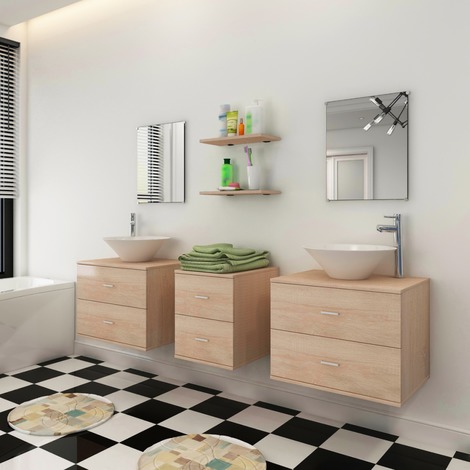 vidaXL 7 pièces de mobilier salle bain et lavabo Beige - ManoMano
