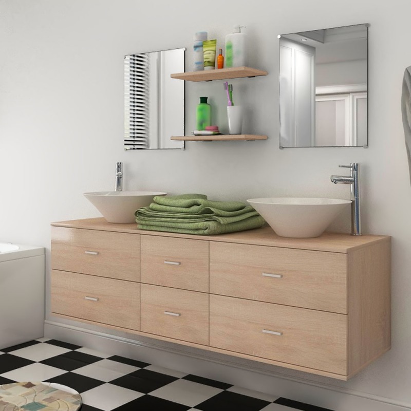 vidaXL 7 pièces de mobilier salle bain et lavabo Beige - ManoMano
