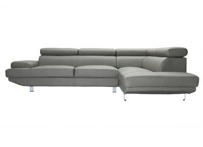 Canapé d'angle en cuir gris avec têtières ajustables JENKINS - Miliboo