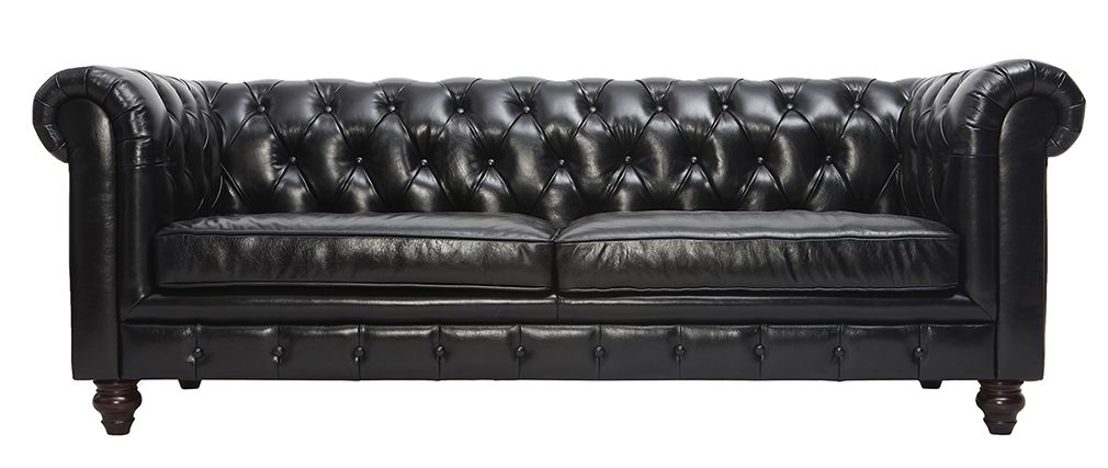 Canapé design cuir noir 3 places CHESTERFIELD - Miliboo