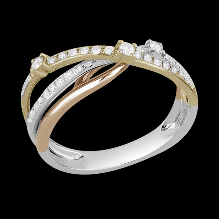 Bague Diamant Unique - Bague Impératrice - Ors jaune, blanc et rose et diamants 0.30 carat 