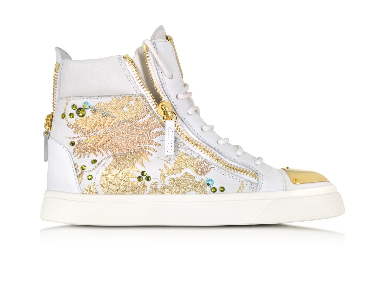 Sneaker Giuseppe Zanotti - London Vaky Off White Dragon Embroidered and Leather High-Top