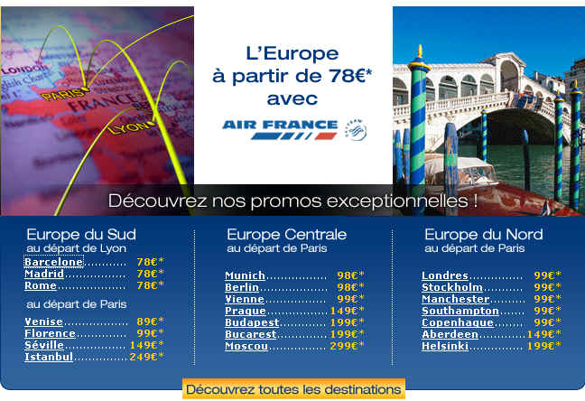 Expedia promo vol Air France l'europe à partir de 78 euros - Expedia, Les petits prix d'Air France et KLM