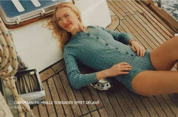 Cardigan en maille torsadée Femme Lacoste effet délavé Bleu
