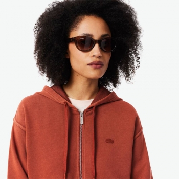 Sweatshirt oversize zippé Femme Lacoste effet délavé marron