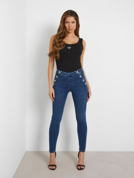 Jean skinny AUBREE SKINNY Guess boutons apparents bleu - Jeans Femme Guess