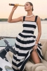 Robe mi-longue MONTE CARLO à rayures noires et blanches encolure carrée et taille basse - Robe de Soirée Club L London