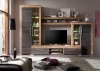 Ensemble meuble TV BOOM avec éclairage LED 5 Portes Noyer satiné et chêne brun foncé